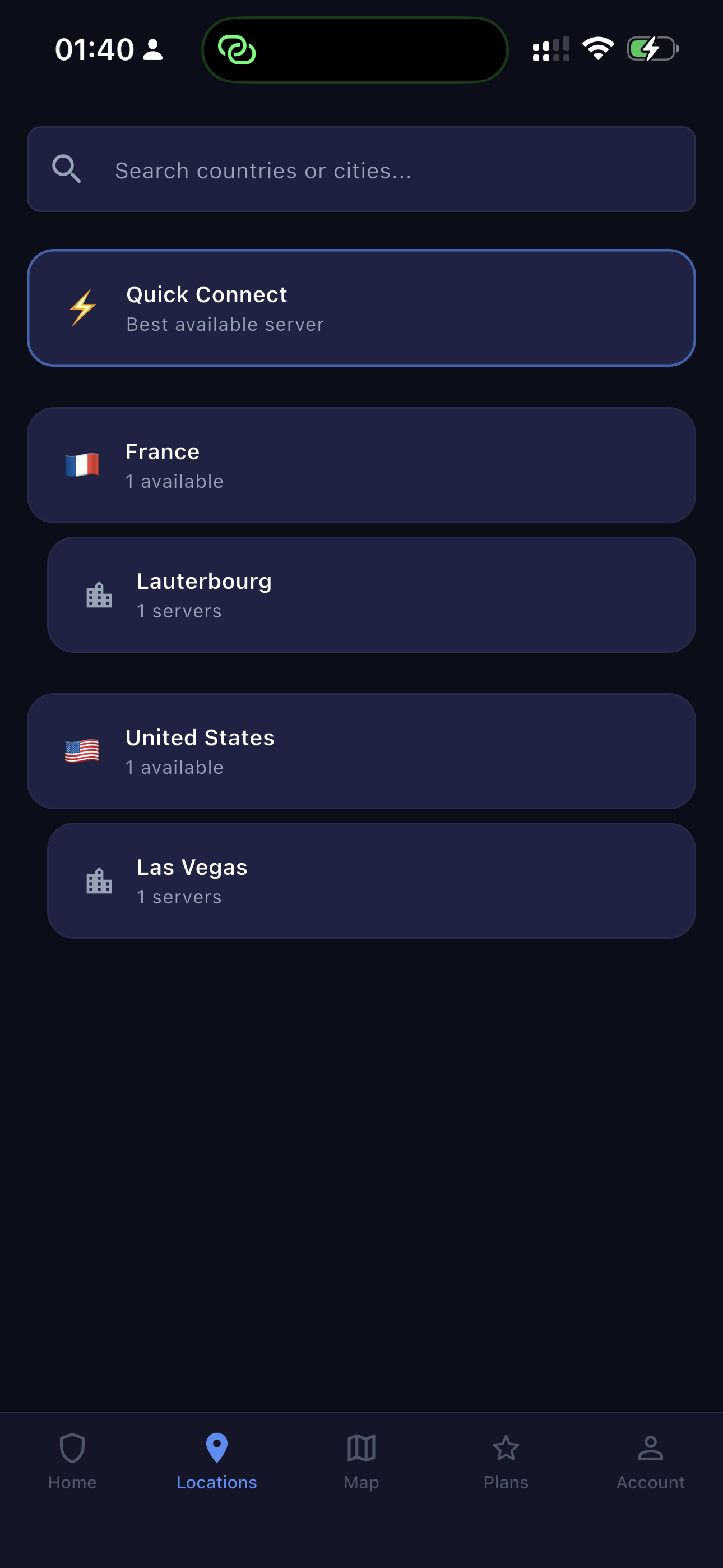OneWell VPN — server locations list