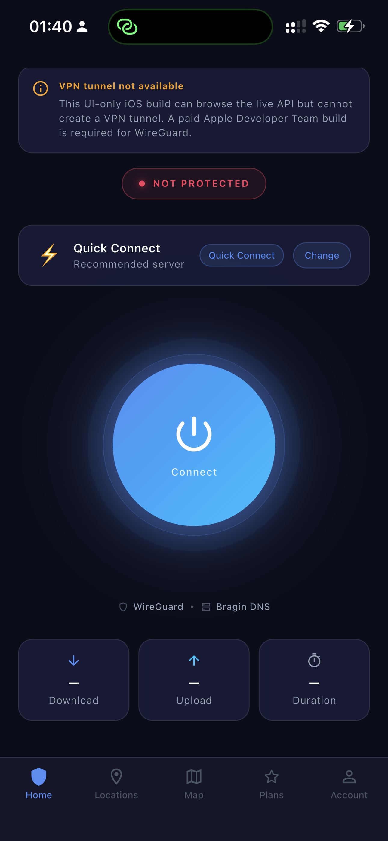 OneWell VPN — connection controls